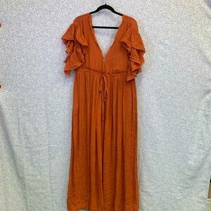 FLAWLESS Women Maxi Dress Burnt Orange Autumn Fall Sheer Gauze Small #501